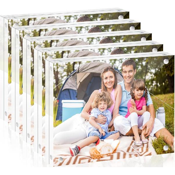 5x7 Acrylic Picture Frames, 6 Pack Clear Acrylic Photo Frame, 20mm Thicker Frameless Picture Frame,Freestanding Double Sided Magnetic Photo Frames