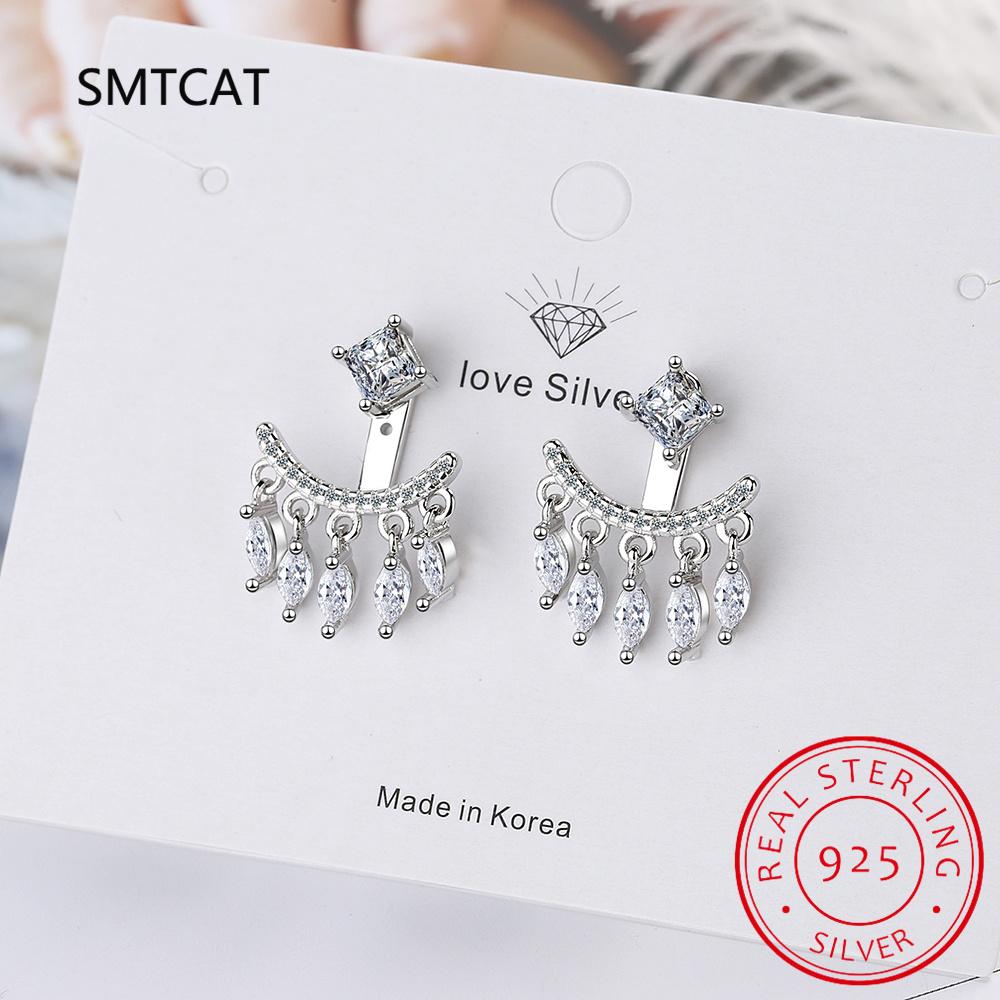 Full Moissanite Smile Stud Earrings for Women Sparkling Simulated Diamond S925 Silver Ear Jewelry Christmas Gift