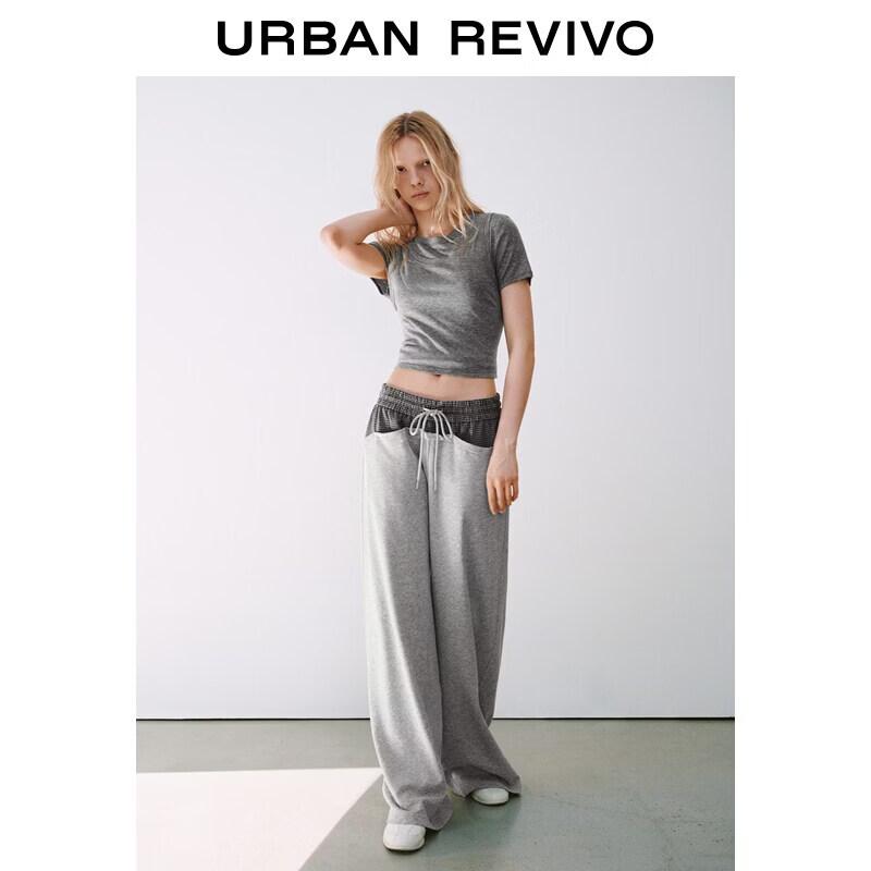 UR2026 Women s Plaid Patchwork Lace-up Curved Pants XS