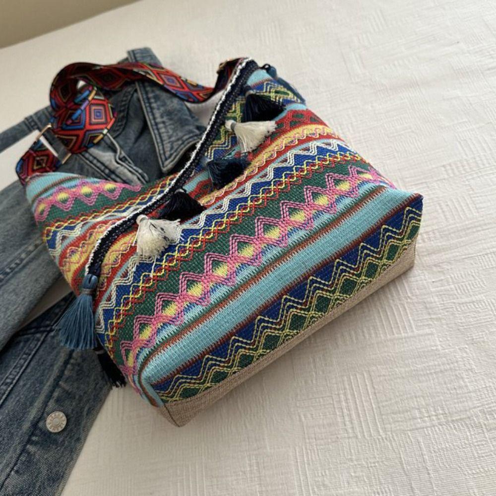 Vintage Ethnic Style Crossbody Bags Large Capacity Fringe Shoulder Bag Bohemian Tote Bag  Travel