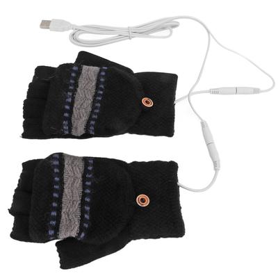 1Pair USB Heated Gloves Knitting Fingerless Hand Warmers Electric Warming Gloves for Men Typing Sports OutdoorBlack
