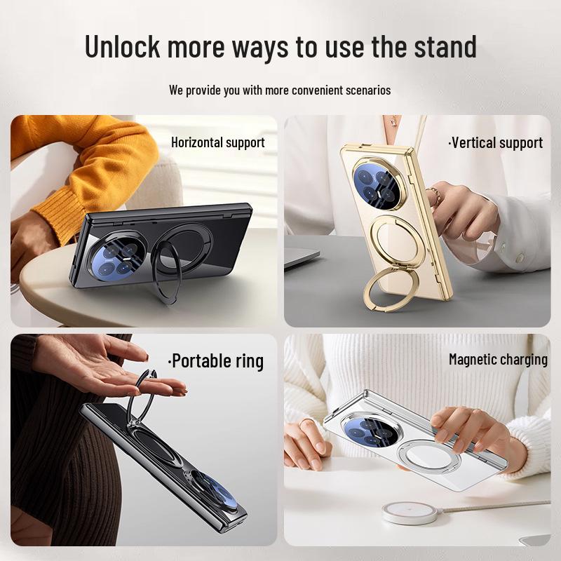 Honor Magic V6 Transparent Foldable Phone Case, Magnetic Stand, Full Coverage, Anti-Drop Protection for Men