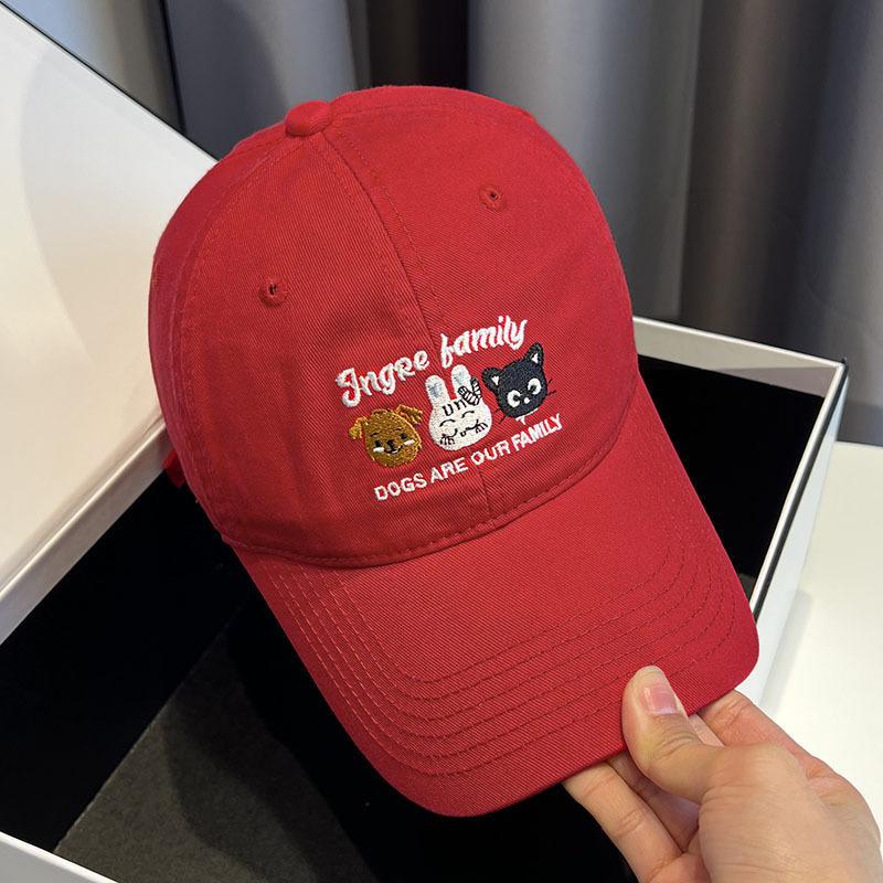 

Cream spring baseball cap summer cute cartoon embroidery big head circumference sunshade cap Adjustable красный