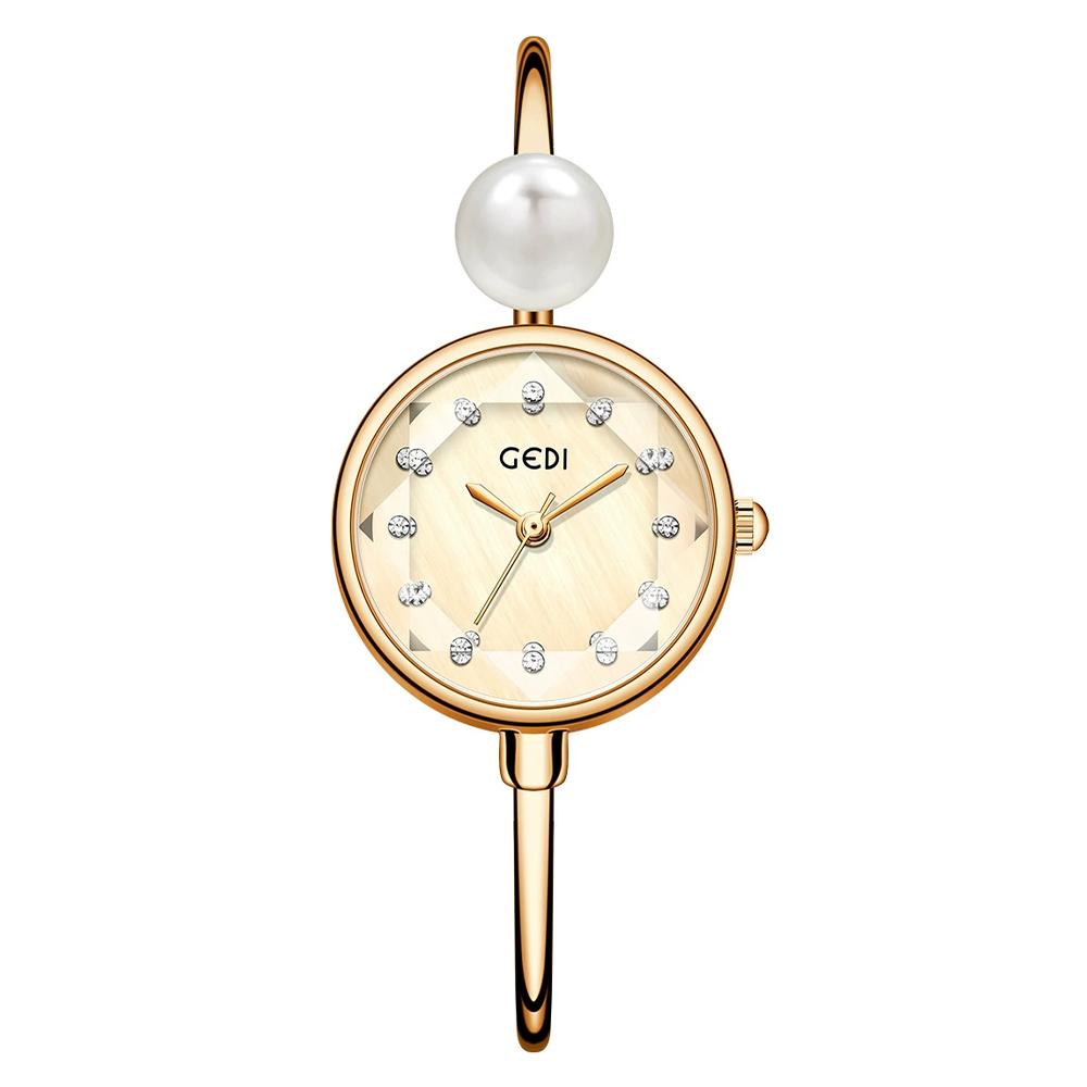 GEDI Women's Pearl Bracelet Watch Elegant Wristwatches Gifts Quartz Ladies Watches Luxury Niche Fashion Casual