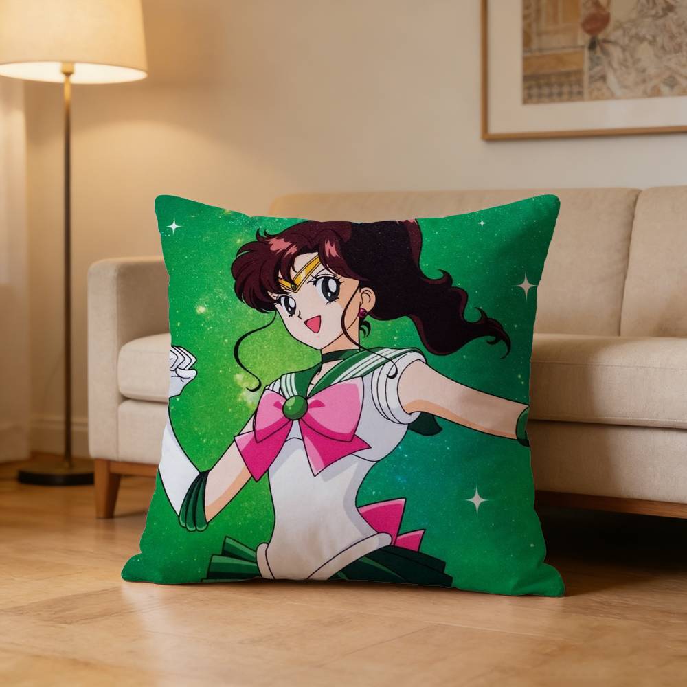 Makoto Kino Sailor Jupiter Pillow Case For Sofa Living Room Home Office Decor Protective Cover Peach skin 18*18(CM)-1Pcs