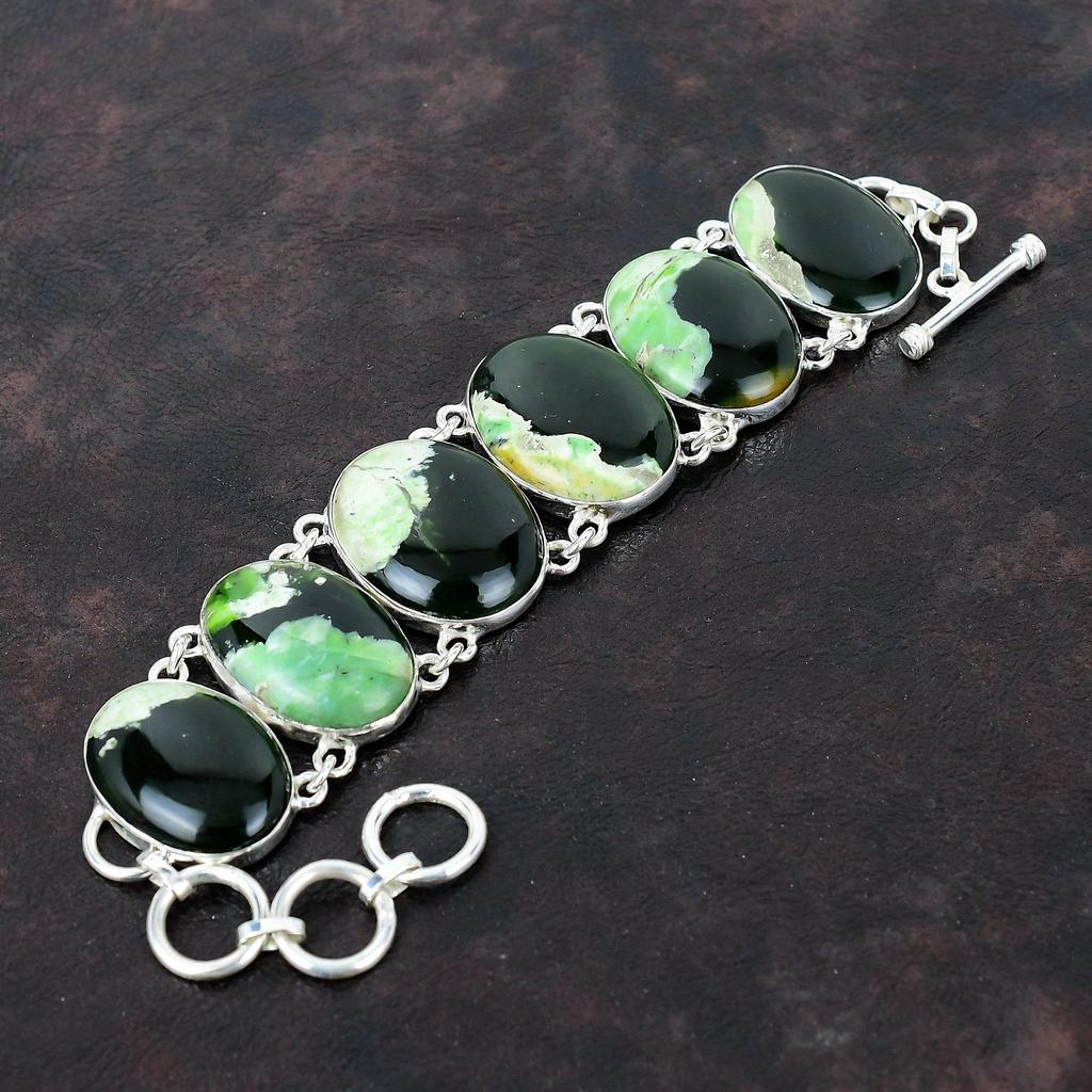 Pulseira de calcedônia cromada australiana Pulseira de prata esterlina 925 Joias com pedras preciosas Pulseira de corrente ajustável Pulseira feita à mão Presente de casamento