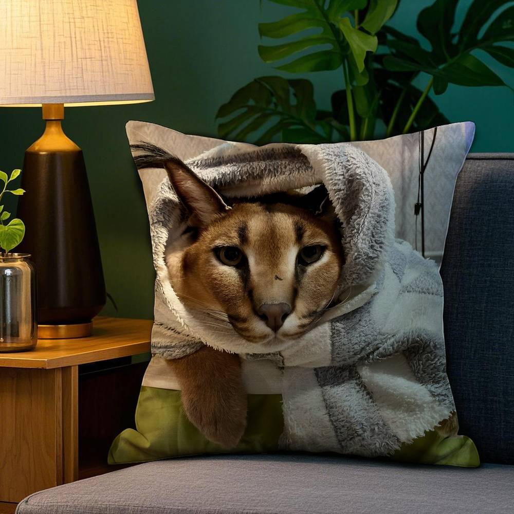 Floppa Cat Meme Pillow Case Plush Fabric Soft Double Sided Print Sofa Cushion Cover Throw Pillow Covers