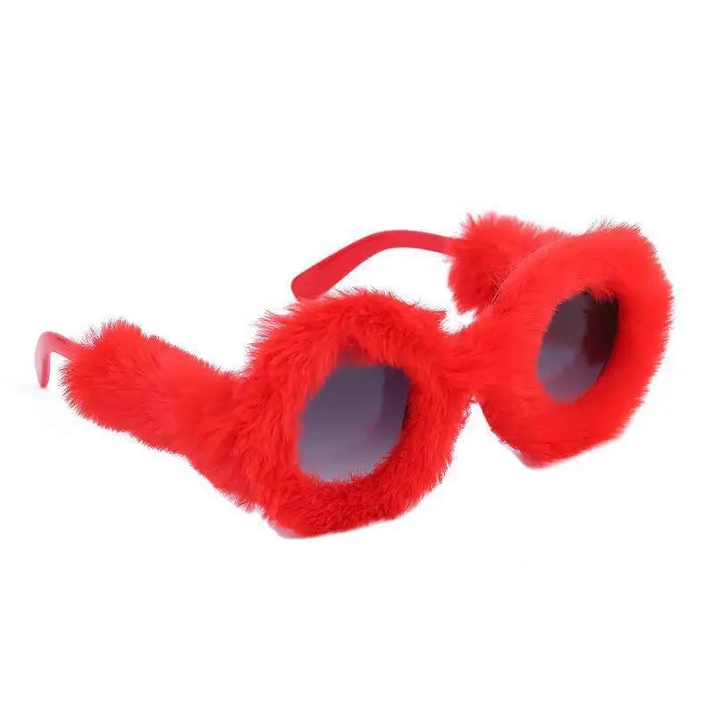 

1/7 Colors UV400 Plush Sunglasses Round Frame Women Cute Plush Suneyewear UV Resistant