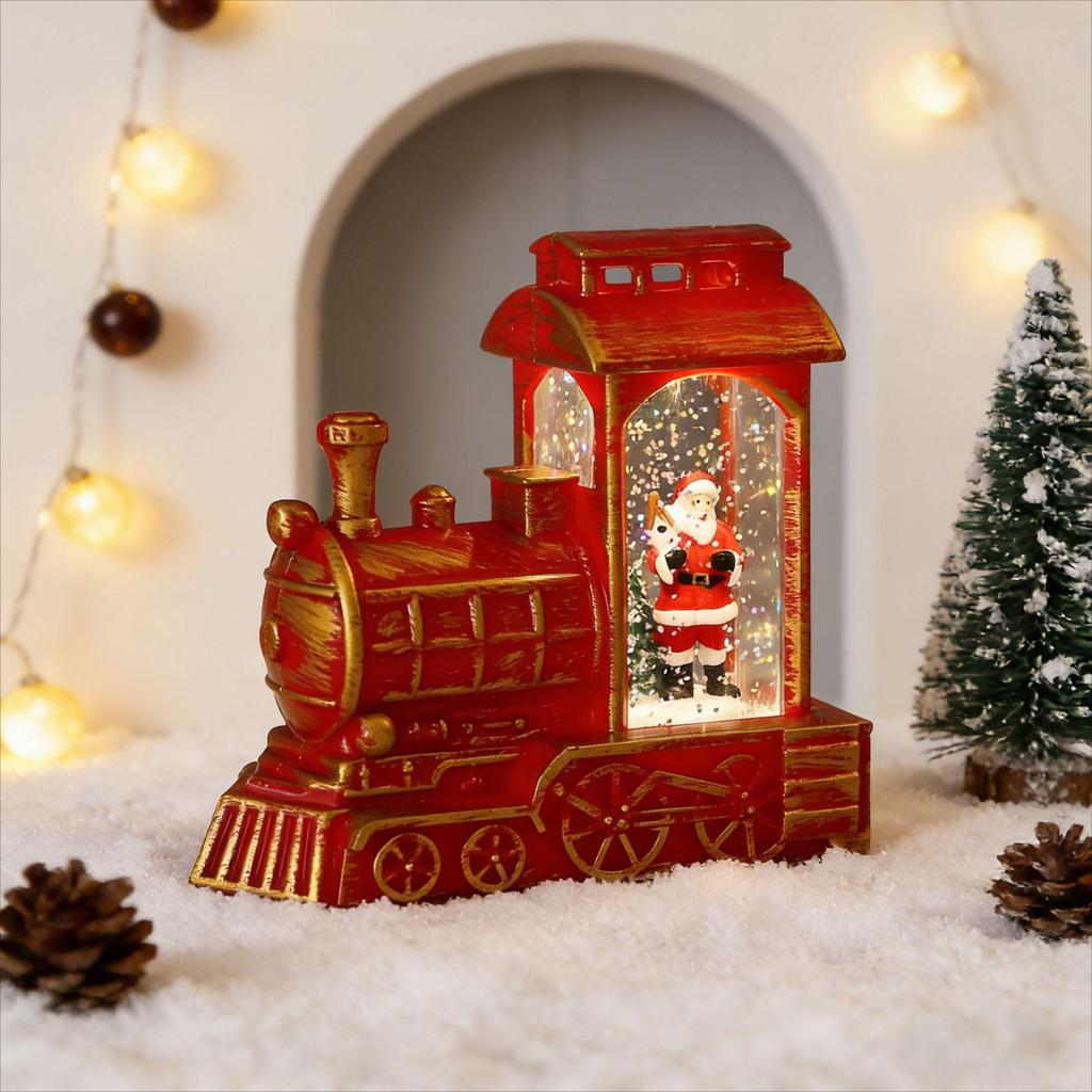 Christmas Snowflake Train Lantern Ornament - Water-Filled Luminous Desktop Decoration