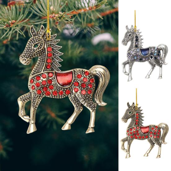 Kamínková ozdoba kůň Elegantní vánoční ozdoba na stromek s klíčenkou 2D akrylová závěsná dekorace Jezdecký dárek pro milovníky koní