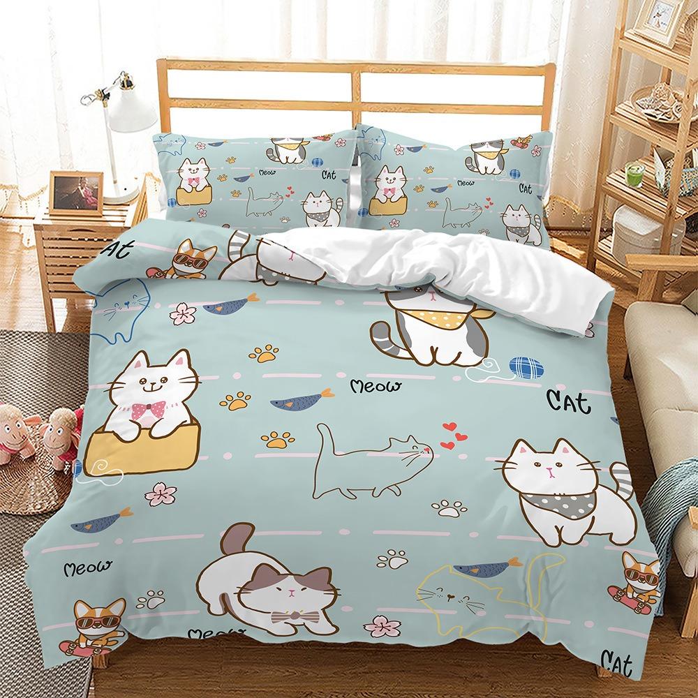 2 Cartoon Dog Duvet Cover Pillowcase Cat Bedding Set Adult Boy Girl Bedroom Decoration Children Gift Single Double Large Size