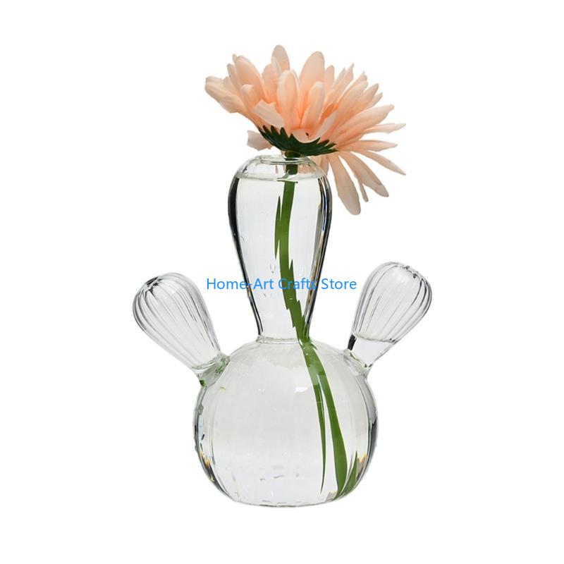 Y3NA Cactus Shaped Flower Vase Glass Pen Bottle Flower Arrangement Home Decorations