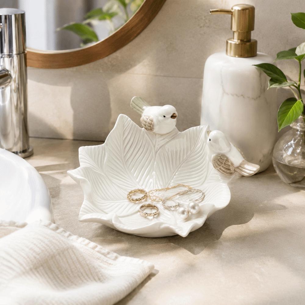 Bird Design Flower Storage Dish Multipurpose Ceramic Dim Sum Tray Ornaments Table Decoration Bowl Vanity Tray Home Organizer