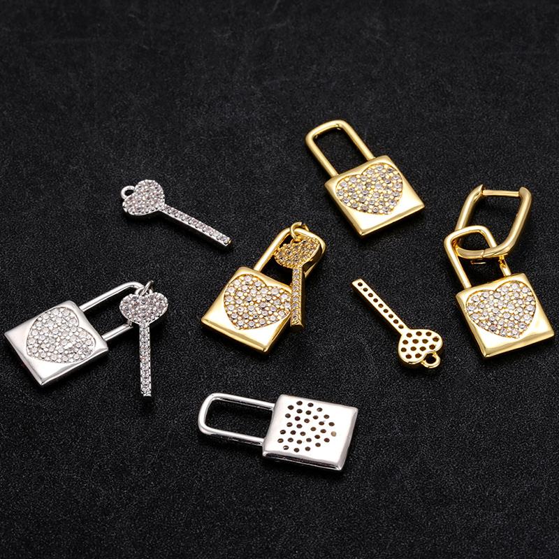 ZHUKOU NEW Gold Key/lock Small Pendant for Women DIY Handmade Necklace Earrings Jewelry Accessories
