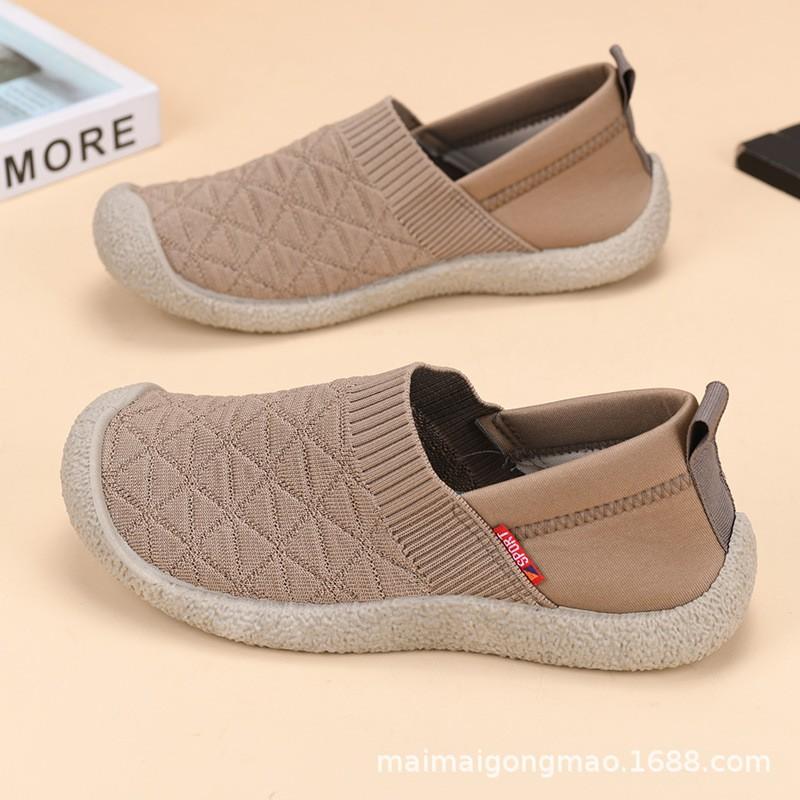 Womens Breathable Knit Slip-On Flat Shoes Casual Walking Comfortable Soft Sole Round Toe