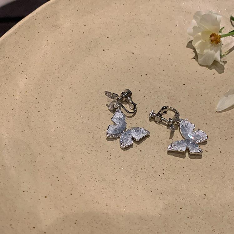 Crushed Ice Butterfly Clip-On Earrings - Elegant Summer Style, No Piercing Needed.