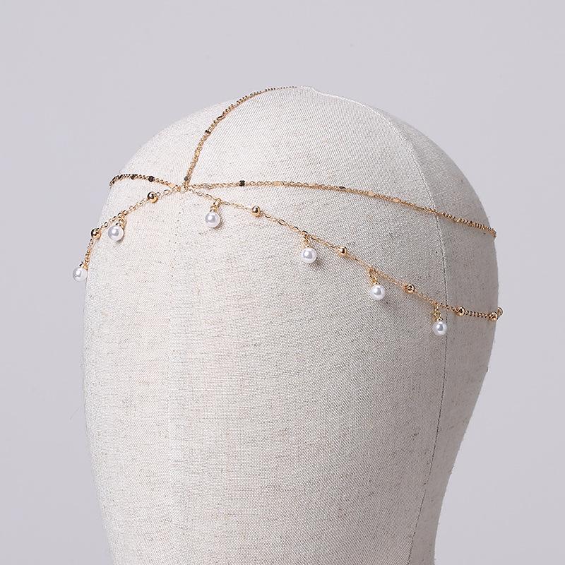 Fashion Bride Crystal Pendant Tassel Hair Chain For Women Exquisite Metal Geometric Multilayer Thin Head Chain Wedding Jewelry