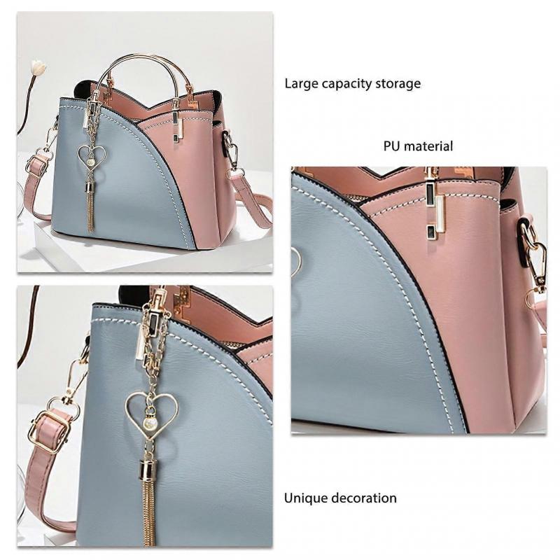 Large Capacity PU Shoulder Bag 23x19x11.5cm Blue & Pink