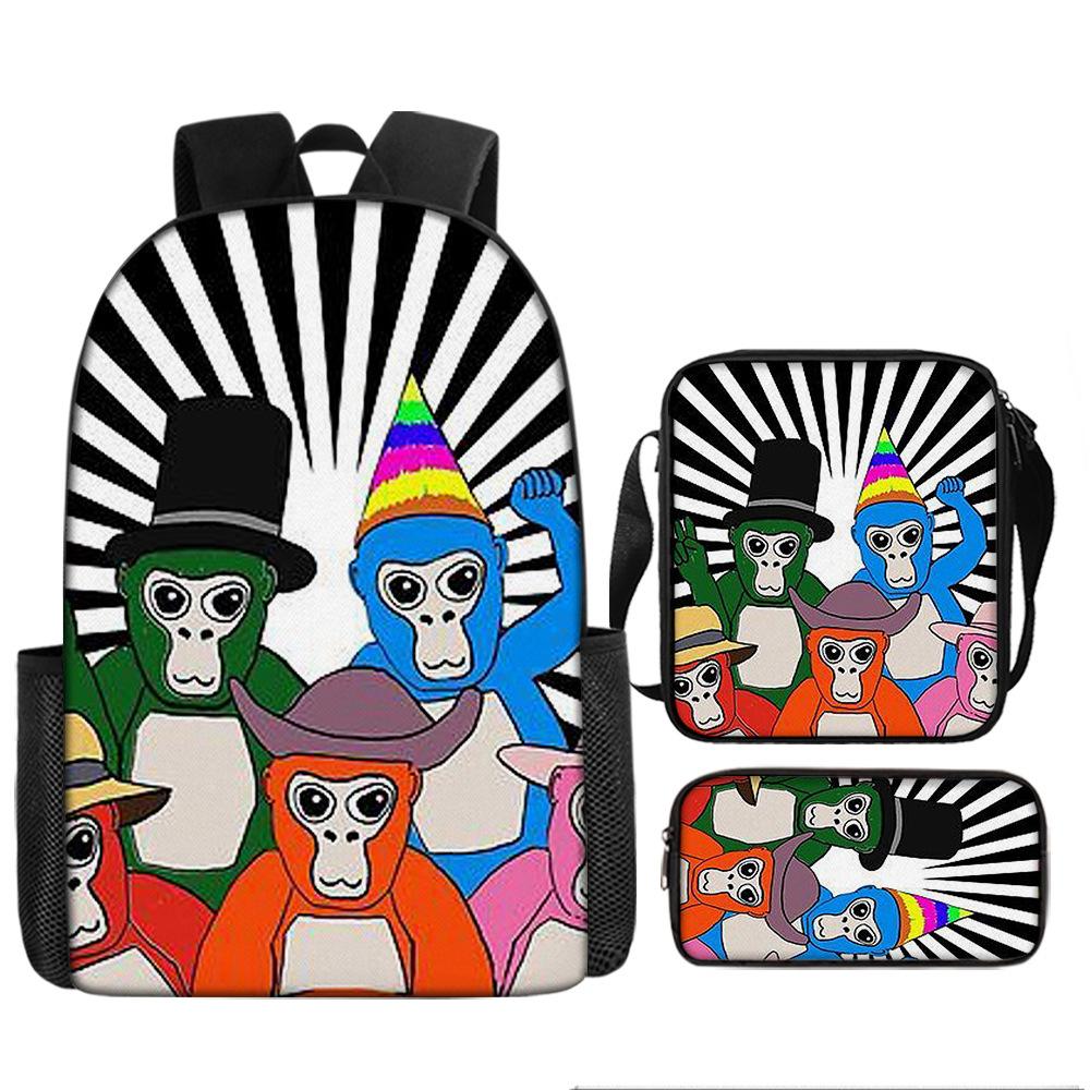 3Pcs Set Backpack, Gorilla Tag  Pencil Bag, Shoulder Bag, Backpack, Large Capacity Travel Bag, The Best Gift for Boys and Girls