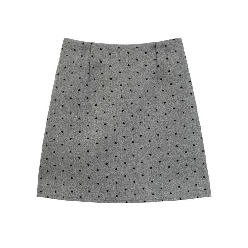 2025 Gray Slimming Plus Size Retro Woolen A-line Polka Dot Midi Skirt for Women - Autumn/Winter Collection