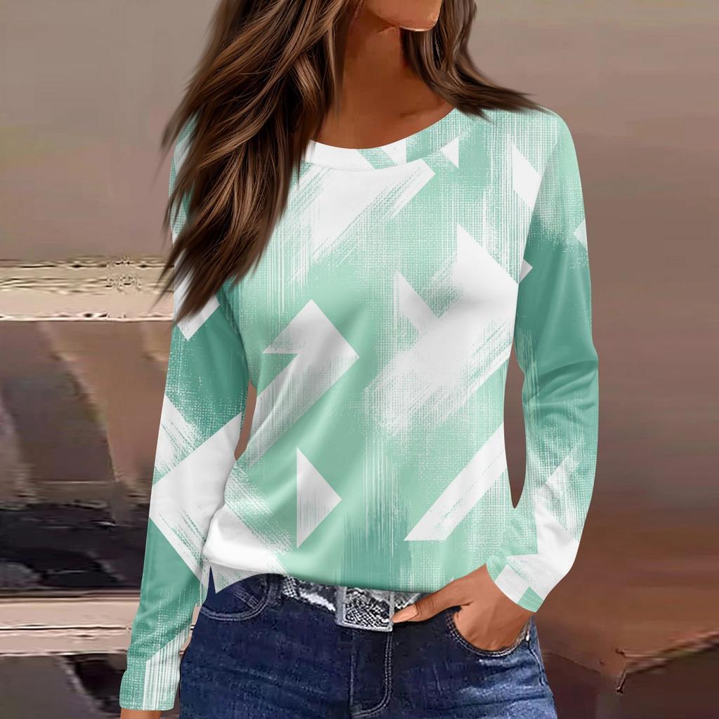 Women's Fashion Hem Slit Casual Floral Print Round Neck Long Sleeve Top