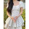 Preppy Style Dresses for Women Lovely Girls Fashion Floral Design Mini Sweet Chic Korean Young Summer Clothing All-match Casual