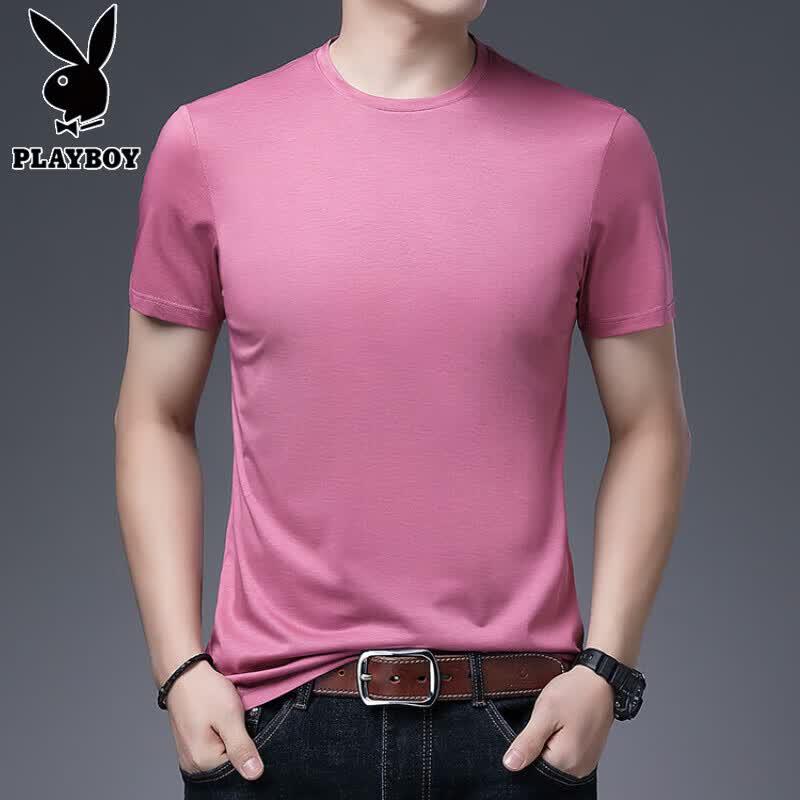 PLAYBOY Men's Silk Blend Short Sleeve Round Neck T-Shirt