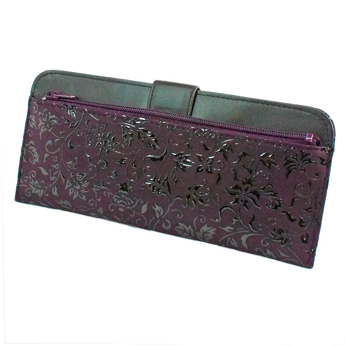

Inden long wallet bundle L thin deerskin purple background x black lacquer flower arabesque pattern [Indenya] 2107-06-041