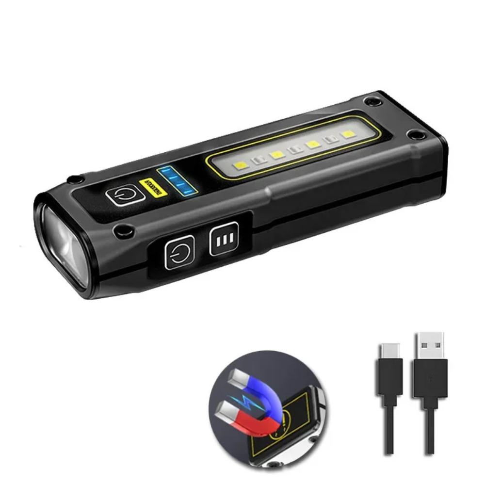 Portable Mini LED Flashlight, Type-C USB Rechargeable Torch with Built-in Strong Magnet, Waterproof Work Light for Outdoor Camping Fishing Emergency