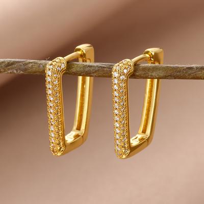 Zirkon Quadratische Creolen für Damen Goldfarbe Geometrisch Edelstahl Quadratischer Ohrring Weihnachtsfeier Ästhetischer Schmuck Geschenk
