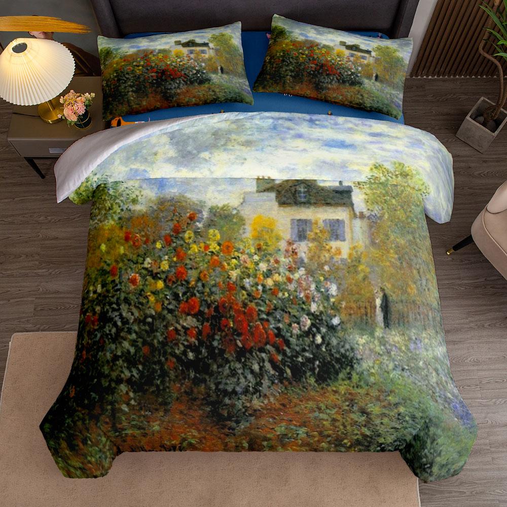 Claude Monet The Garden At Argenteuil Art Duvet Cover Set UK Single Double Queen US Twin Full King Size Among Bed Linen Set