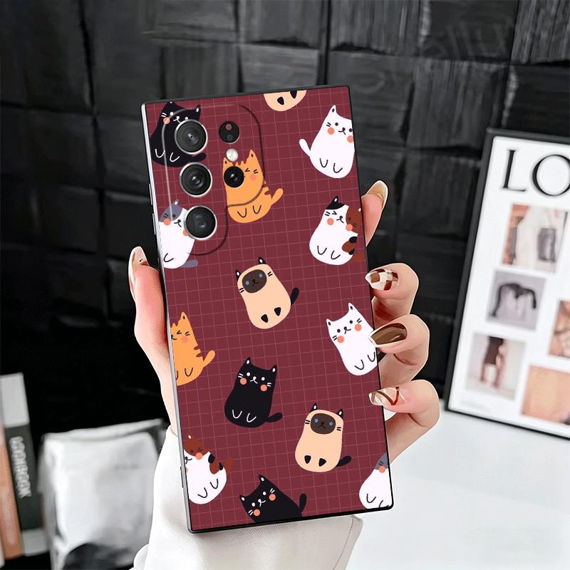 

Cartoon Cute Cats Theme Soft Phone Case for Samsung Galaxy S26 S25 Edge S24 Ultra S23 Plus S22 S21 FE S20 Black Cover Back Shell Samsung S26