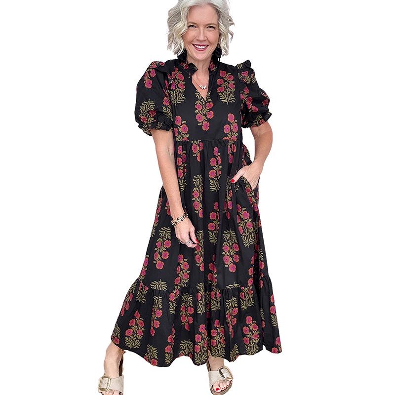 Women s Floral V-Neck Short-Sleeve Maxi Dress - Summer Collection Small