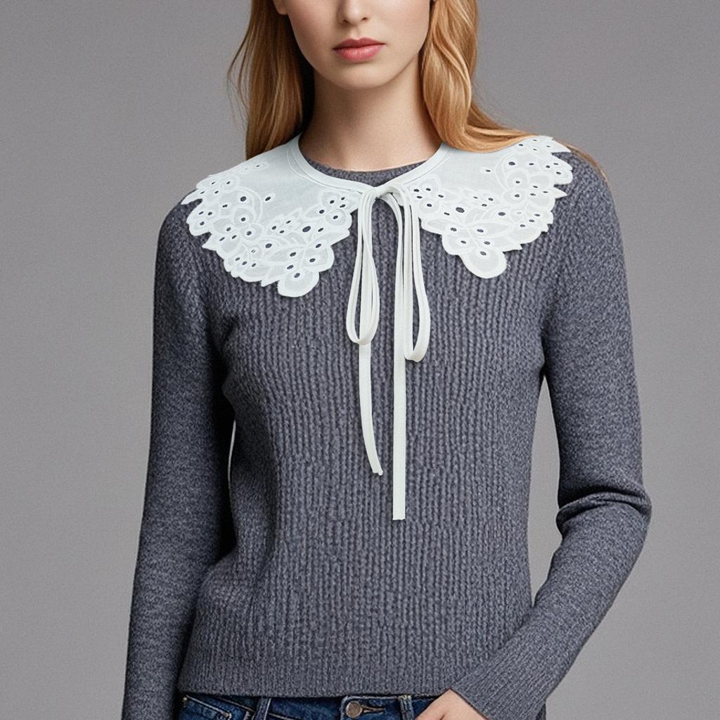 Small Shawl, Elegant Retro Lace False Collar. Exquisite Embroidered Flower Pattern. Rope Adjustment. Classical Style. Versatile