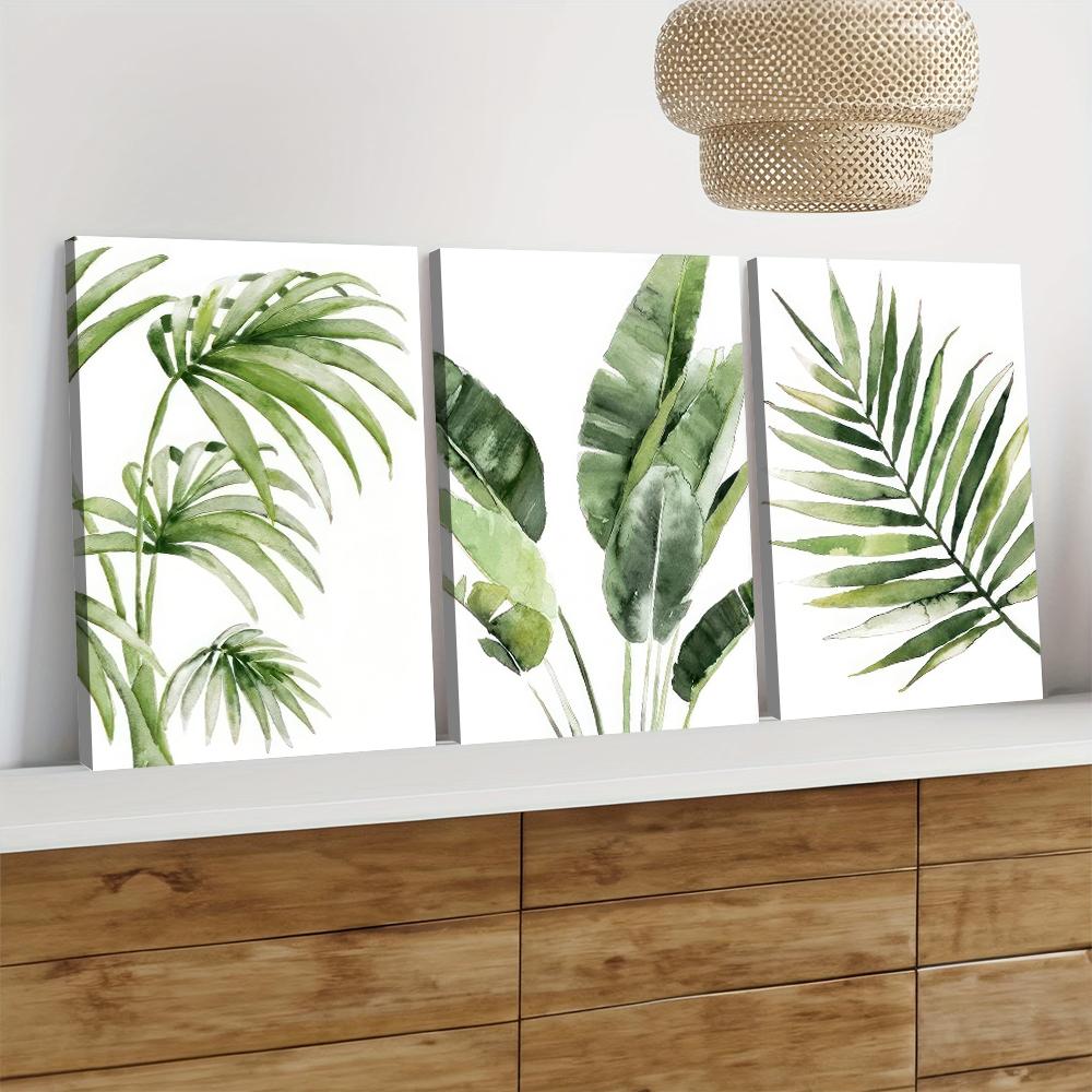 3 dipinti decorativi su tela con piante verdi moderni minimalisti, dipinti artistici con foglie di piante verdi in stile tropicale, de da parete in stile nordico