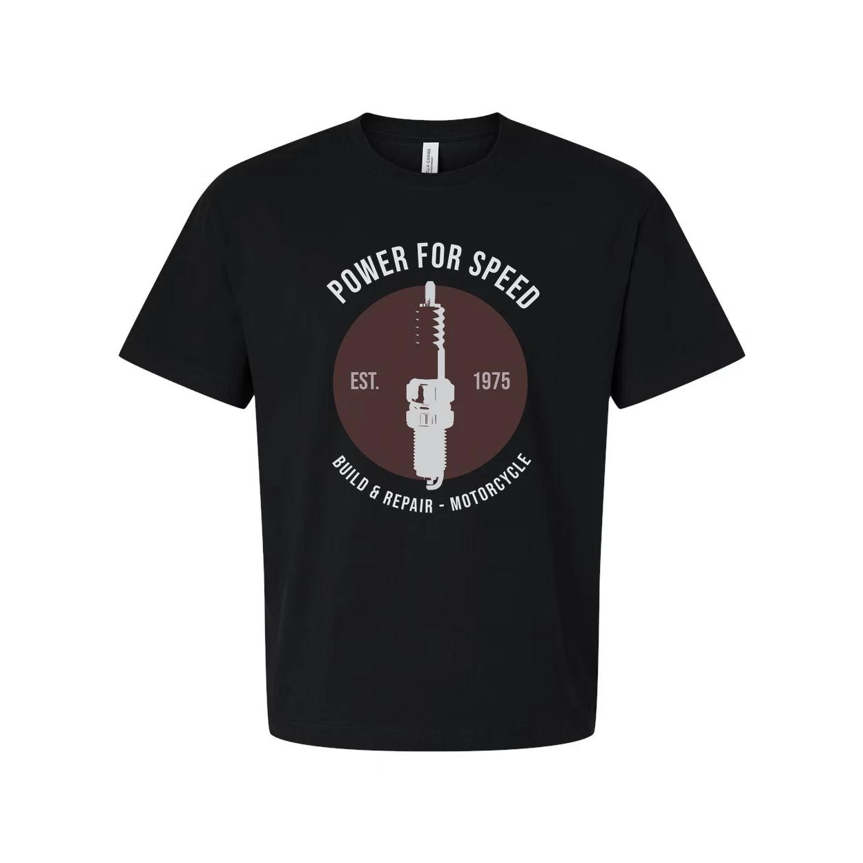 

Power For Speed Motorcycle Emblem Unisex T Shirt With Spark Plug Circle Design E XL