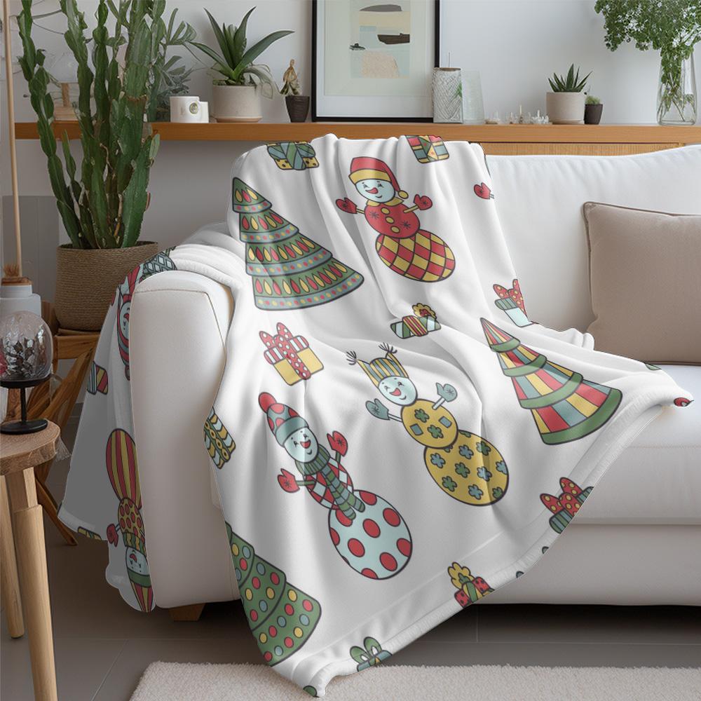 Gemütliche Überwurfdecke Niedliches Schneemannmuster Winter-Heimdekoration Weiche Warme Flanelldecke Geschenkidee Weihnachtsfestliches Design