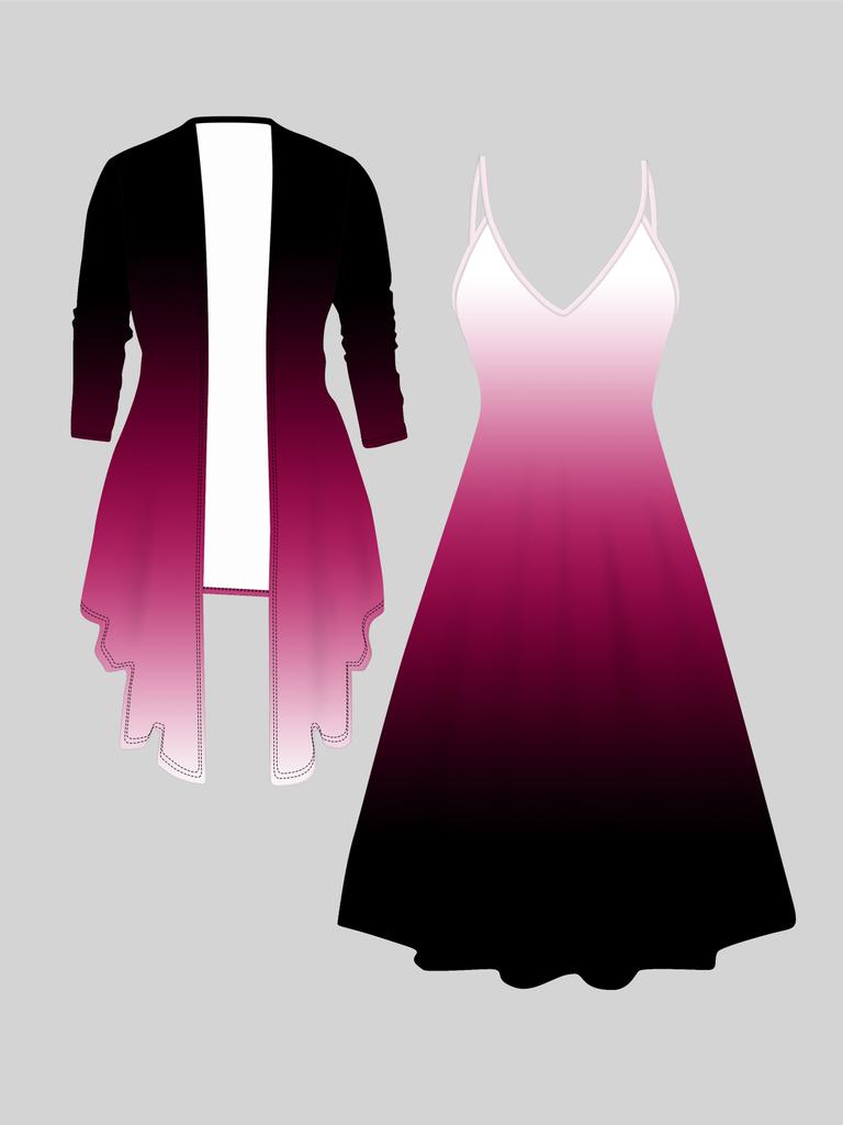 3D Retro Muster Bedrucktes Set Kleid Mantel für den Valentinstag, Exzentrisches Klassisches Totem Mode Print, geeignet für Verschiedene Szenen Mode Stile
