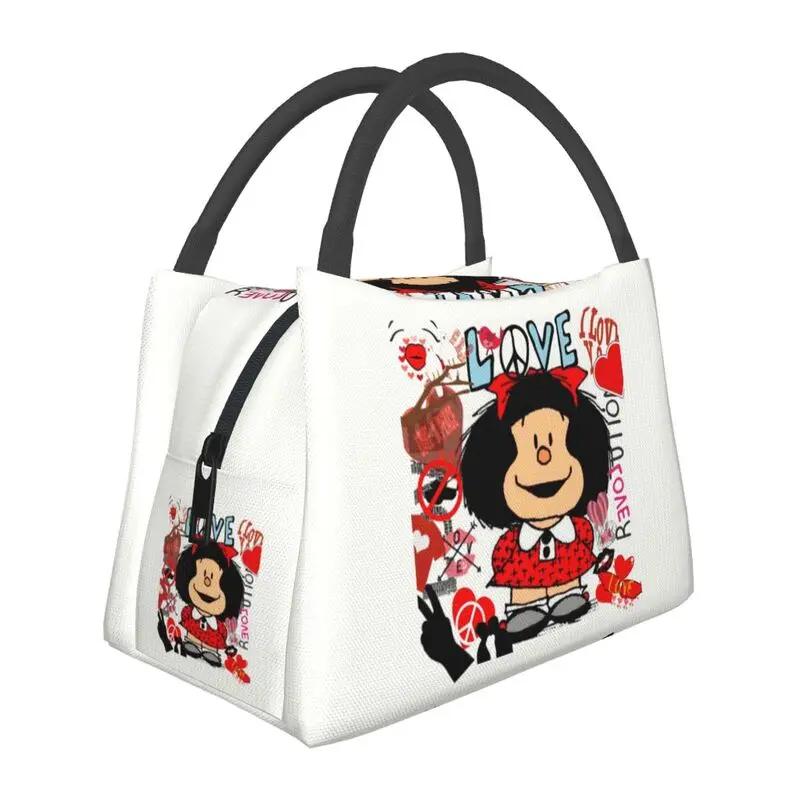 Custom Vintage Mafalda Manga Insulated Lunch Bags for Quino Comic Cartoon Thermal Cooler Bento Box Office Picnic Travel