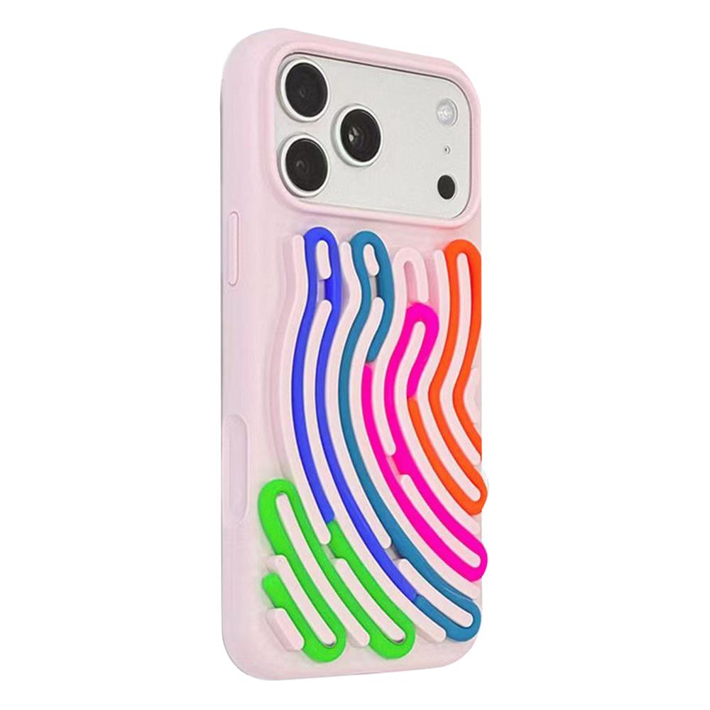 For iPhone 17 Pro Case 3D Stress Relief DIY Colorful Bar Silicone PC Phone Cover Arc Stripe
