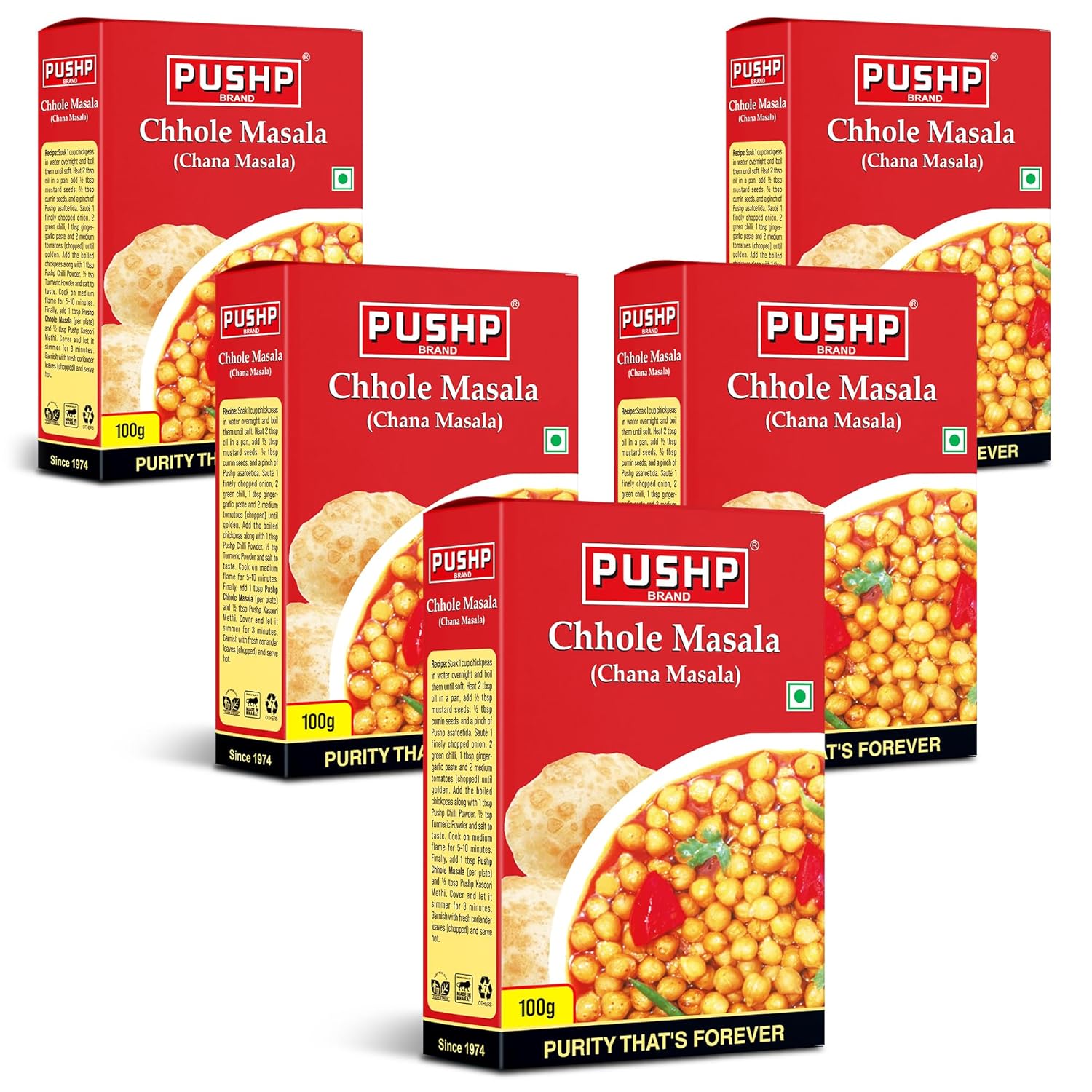 Pushp Brand Chana Masala 100g X Pack of 5 Authentic Blend For Delicious Chickpea Curries Natural Indian Spices For Home Cooking
