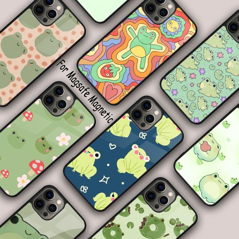 Kawaii Frog Funda Magnetic Phone Case For APPLE iPhone 17 Air 16 14 13 12 Pro Max 15 Plus Wireless Charge With MagSafe Cover