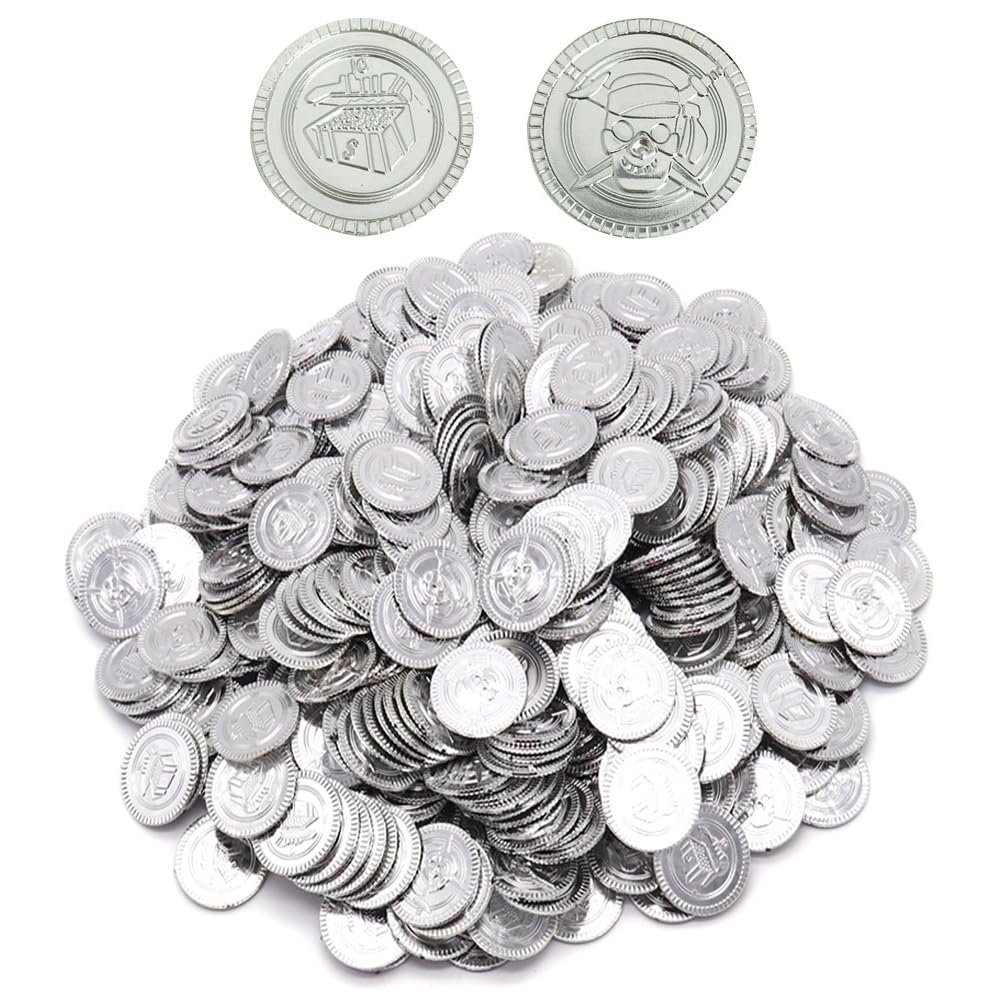 FUPUTWO 300 Antique Gold Coins, Treasure Chest, Gold Money, Old Coins, Pirate, Casino (Silver)
