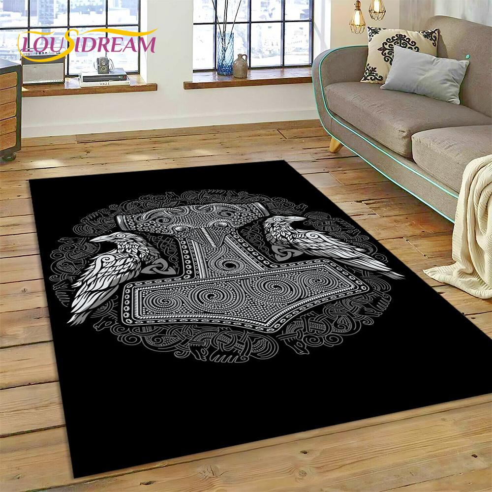Viking Nordic Odin Valhalla Karikatür Valknut Halı Kilim Ev Oturma Odası Yatak Odası Kanepe Kapı Paspası Dekor, Çocuk Alan Halısı Kaymaz Mat