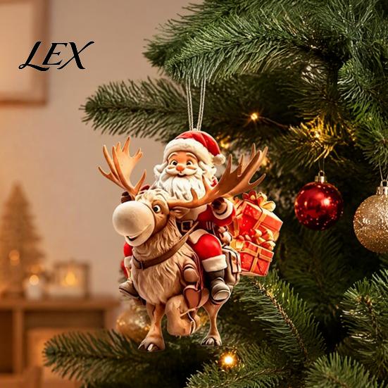 Indoor Christmas Theme Ornaments 8/16/24/32Pcs 2D Flat Wooden Ornaments, Santa Claus Riding Bicycle Hanging Winter Holiday Craft Decorations
