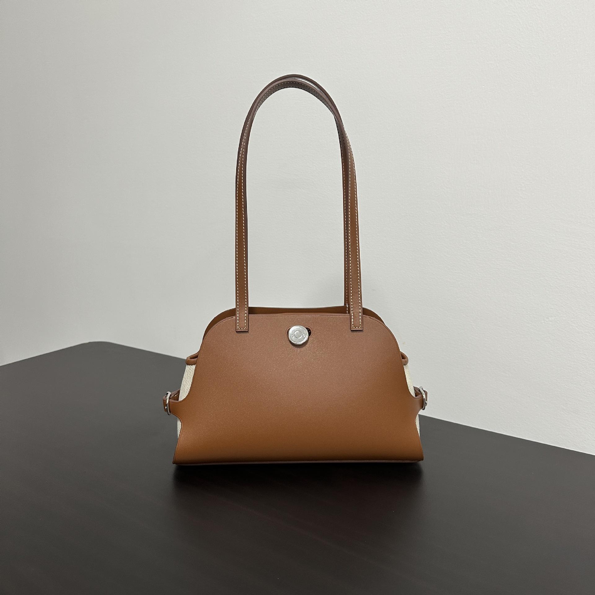 

Высококлассная сумка-тоут для通勤, Универсальная, Сумка-ведро большой вместимости, Сумка-ракушка из натуральной кожи под мышкой золотисто-коричневый