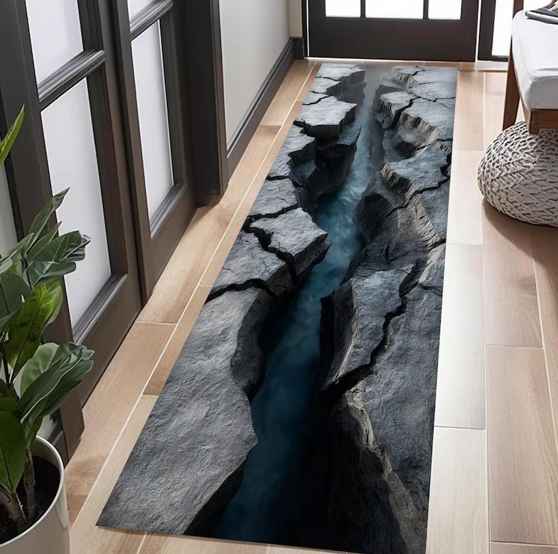 

3D Visual Illusion Runner Rugs Cliff Crack Print Hallway Floormat Modern Art Home Decor Non-Slip Carpet for Living Room Bedroom 40X120CM