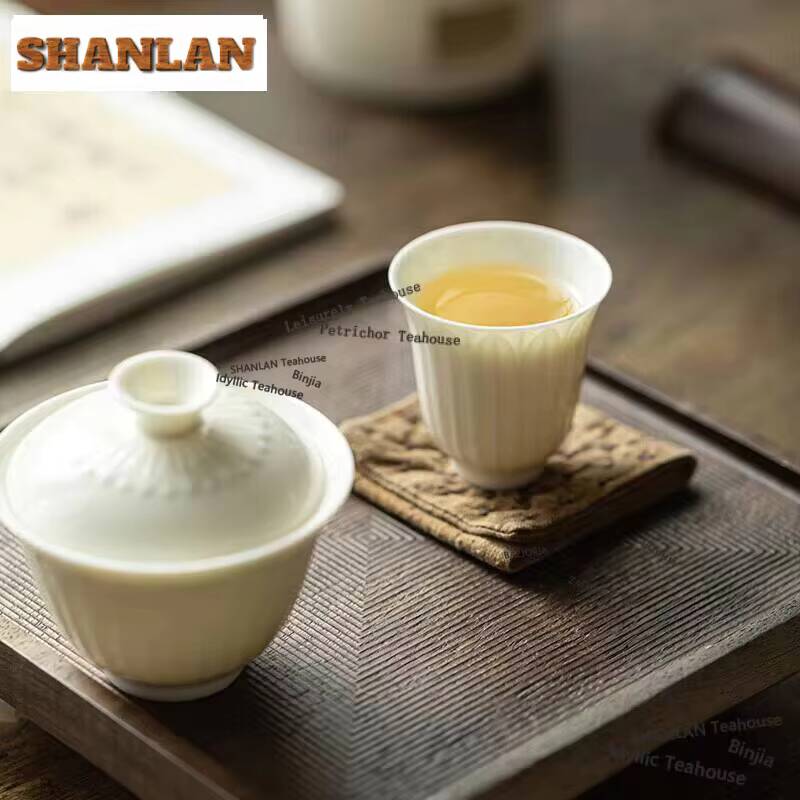2pc/set Apricot White Glaze Master Cup Lotus Petal Pattern Teacup Vintage Sample Tea Cup Fragrance Cup Chinese Tea Crafts 60ml