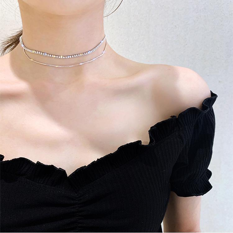 

Dongdaemun double-layer diamond-encrusted snake bone neck long necklace female swan neck choker simple collarbone chain