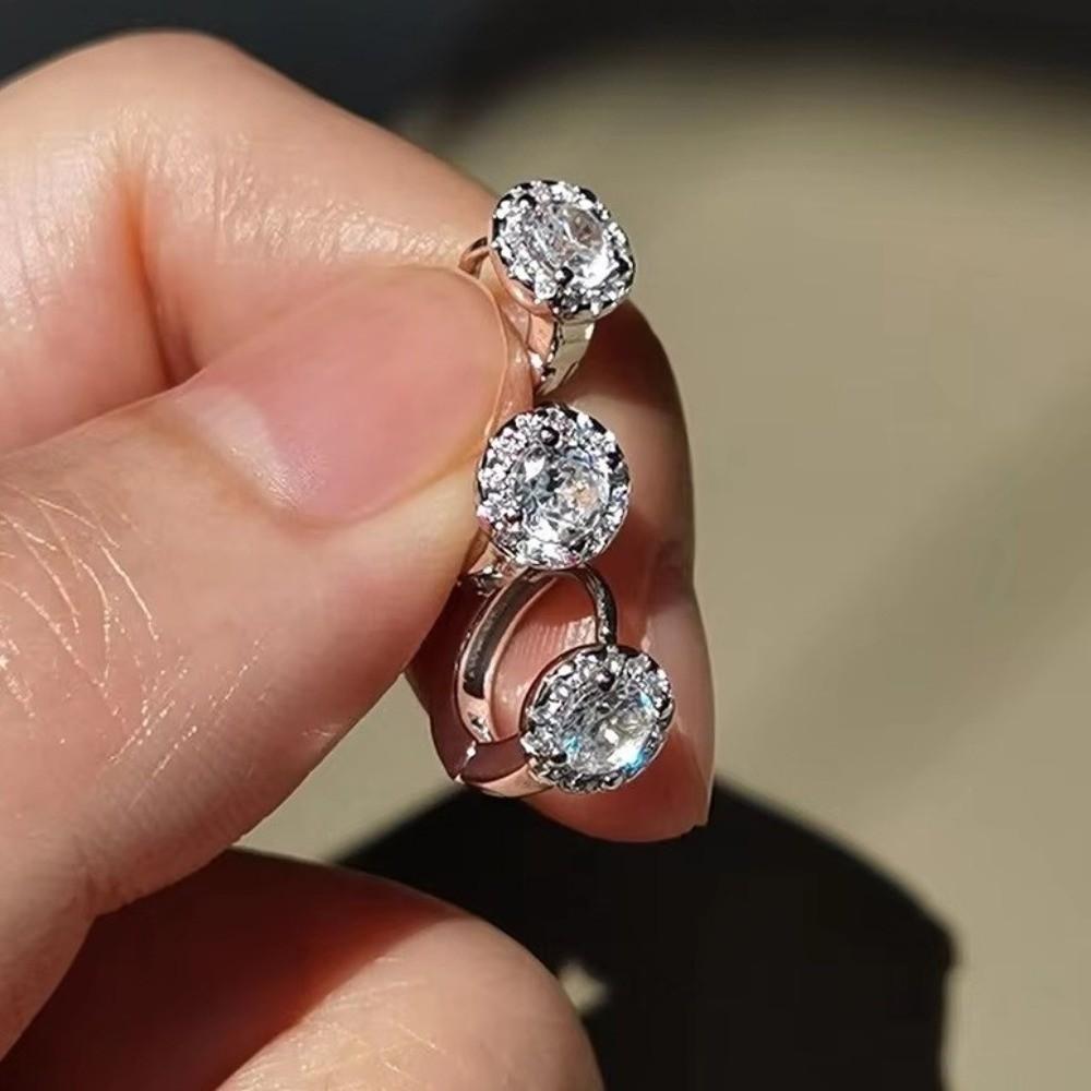 Adjustable Zircon Hoop Earrings Round Jewelry New Piercing Shiny Ear Buckles  Banquet